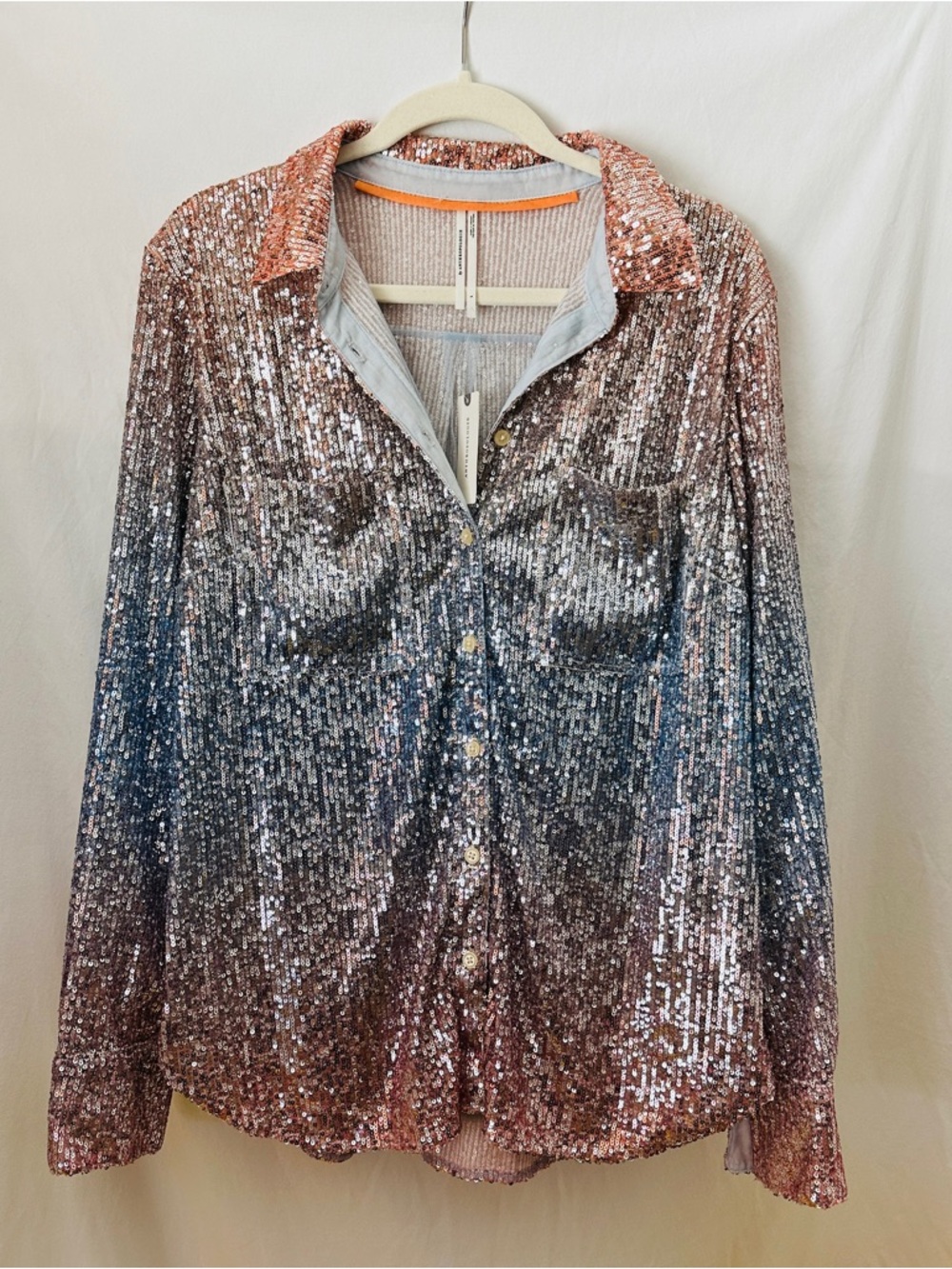 Anthropologie NWT Ombré Sequin Button Up Shirt Large